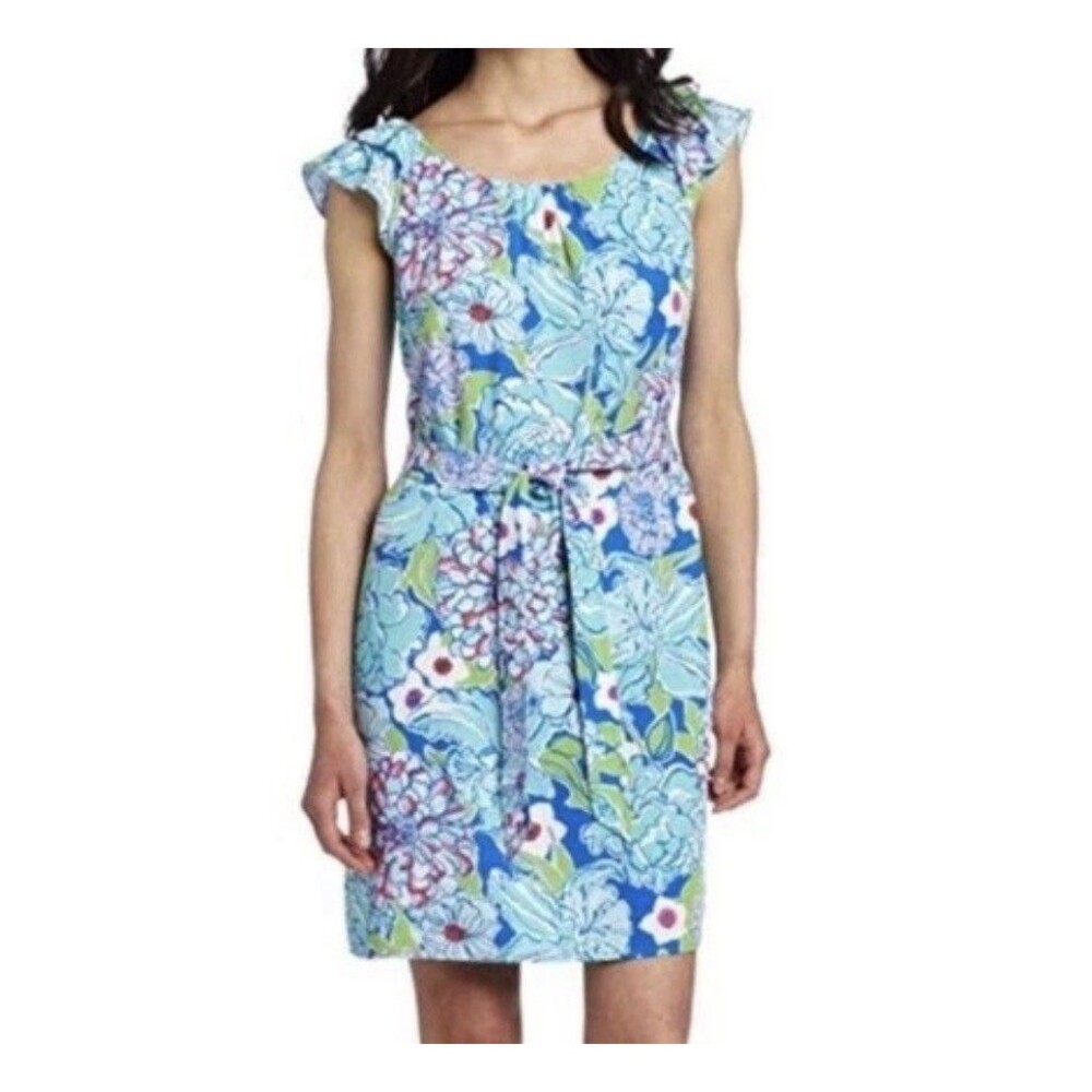 Lilly Pulitzer Blue Floral Mini Dress with Green & Pink Accents